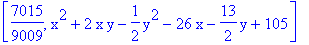 [7015/9009, x^2+2*x*y-1/2*y^2-26*x-13/2*y+105]